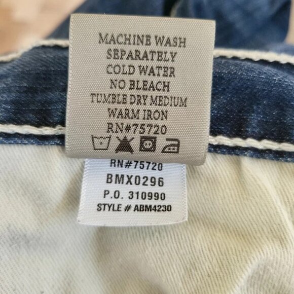 BKE Men's Tyler Dark Wash White Stitch Distressed Blue Jeans Size 34R - Picture 5 of 5